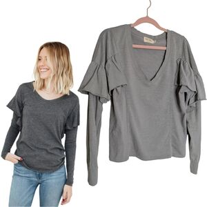 Nation LTD Gray Long Sleeve Ruffle Tee